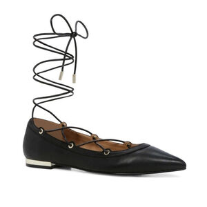 Aldo Women's Black Leather Lace Up Gladiator Pointed Toe Back Zip Flat Shoes 9